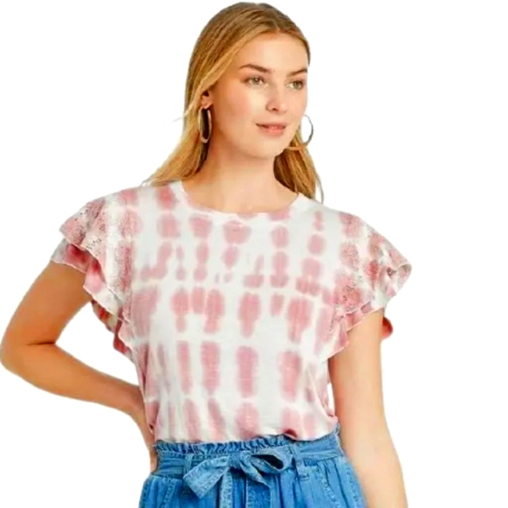 Knox Rose Pink/Mauve Top With Lace/Ruffle Sleeves